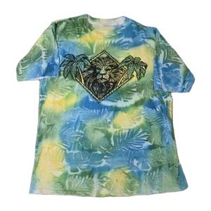Vintage Rainforest Tie Dye Lion Graphic Short Sleeve T Shirt Mens XL Tropical